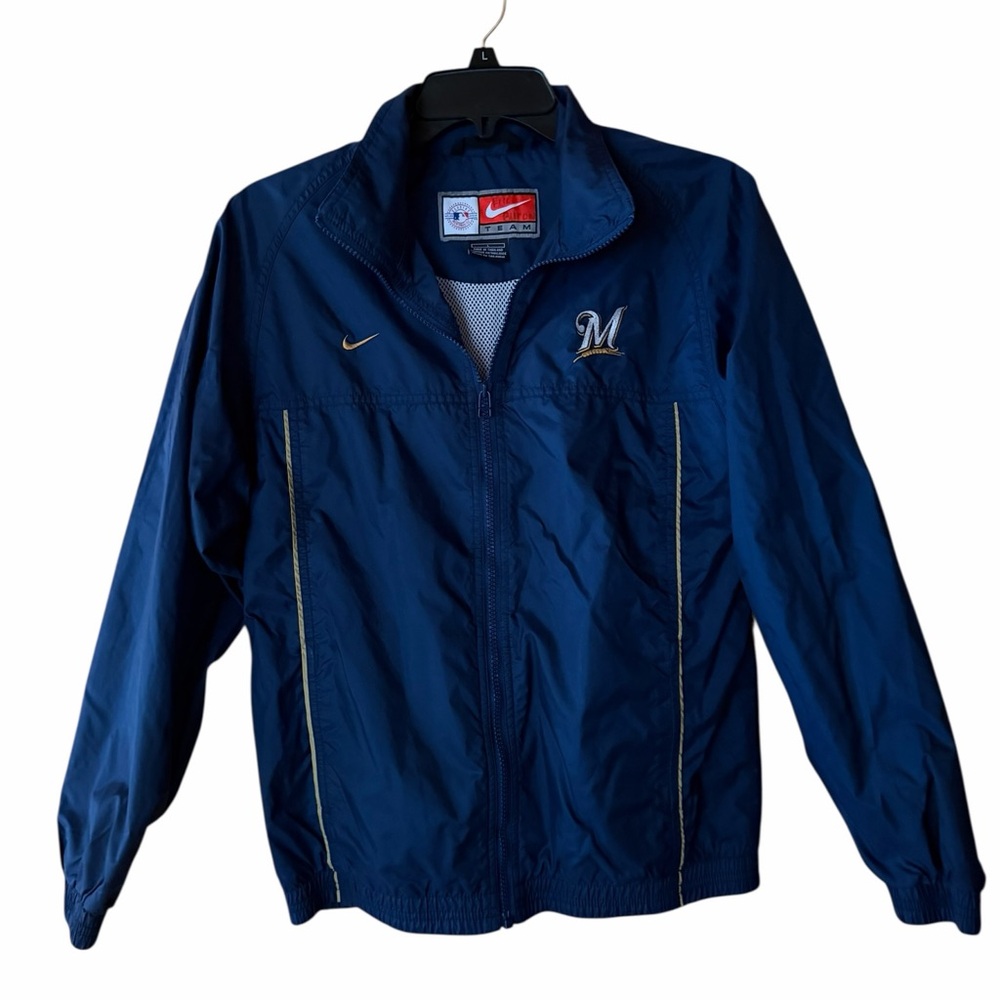 Y2K Nike MLB Milwaukee Brewers Lightweight High-Collar Full-Zip Windbreaker Jack